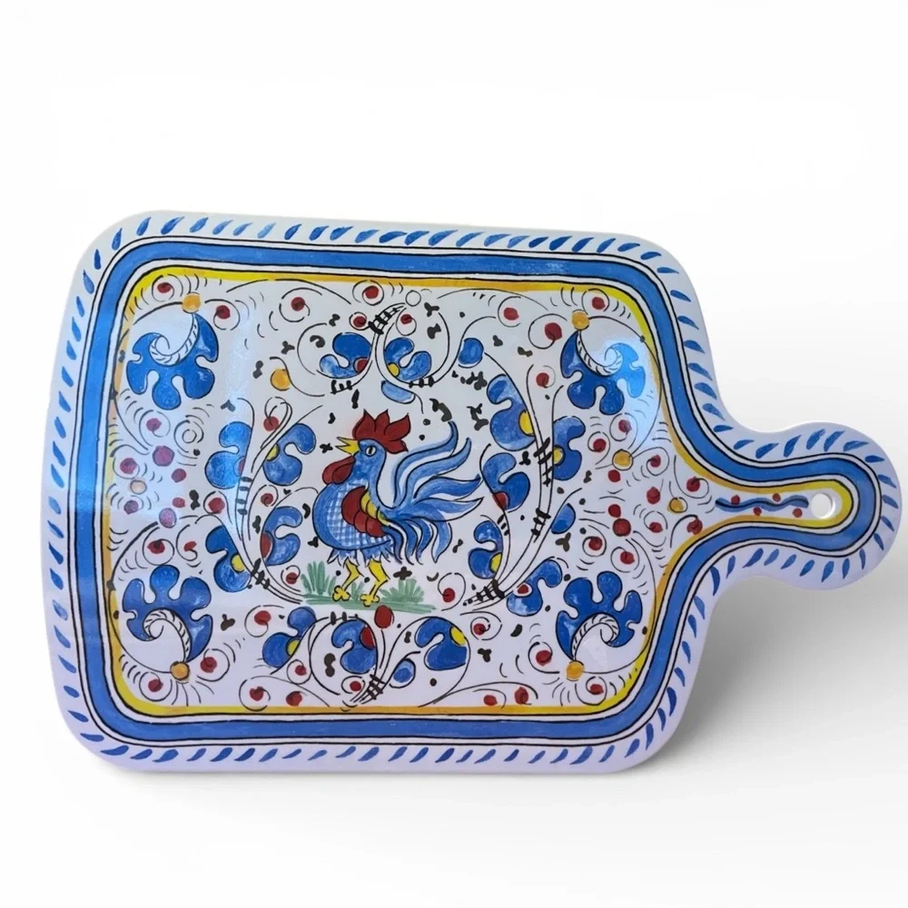 Le Cadeaux Blue Rooster Melamine Cutting Cheese Board Charcuterie Serving Handle - Picture 7 of 8